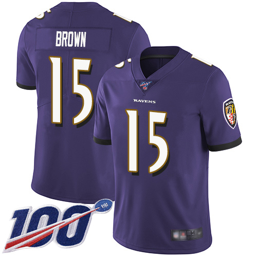 Men's Baltimore Ravens #15 Marquise Brown Purple 2019 100th Season Vapor Untouchable Limited NFL Jersey